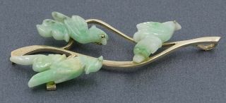 RARE VINTAGE HAND - CARVED Natural Jadeite JADE Birds 9ct Gold Pendant AUTHENTIC 2
