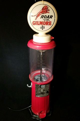21 " Roar With Gilmore Gas Pump Gumball Machine Coin Bank Die Cast Metal Vintage