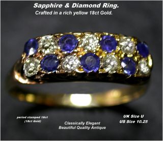 Antique Sapphire & Diamond Ring Size U 18ct Gold Edwardian Era C1900
