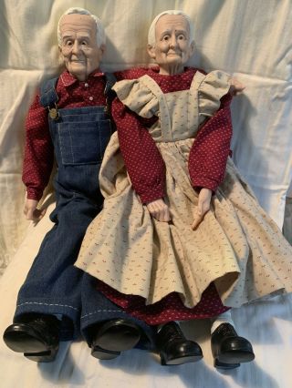 Vintage 1989 William L Wallace Grandma & Grandpa Man Doll Set - 23 "
