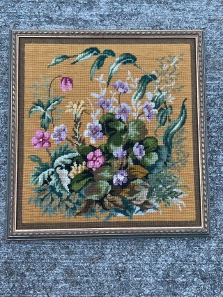 Vintage Antique Tapestry Embroidery Violet & Floral Unique Wall Art ❤️ Ts17j