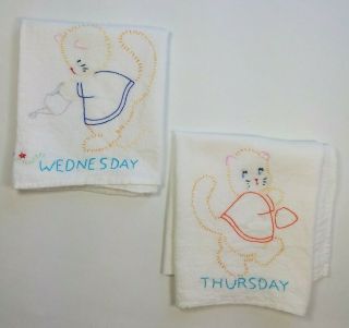 7 Cat Tea Towels Days Of The Week Embroidered Vintage Kitchen Kittens Complete 3