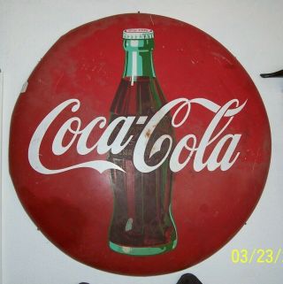 Vintage 36 " Coca Cola Button Sign Metal Advertising Coke Sign 1950 