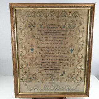 Antique 19th Century Victorian Sampler Dated 1849 By Mary Ann Jones Aged 10