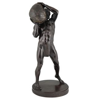 Antique Bronze Sculpture Male Nude Strong Man Athlete Paul Leibküchler 26 " Tall