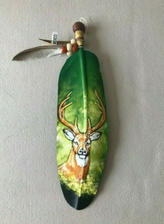 Hand Painted Feather,  Arts & Crafts,  Southwest Art,  Santa Fe Style,  Deer 05