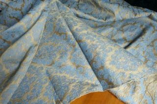 Fantastic Antique French Wool/cotton Fabric Steelblue/golden Beige 98 " W Top Qual