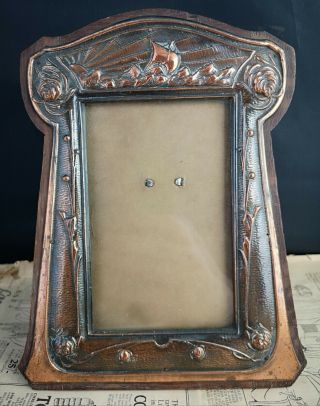 Antique Arts and Crafts copper picture frame,  nautical 2