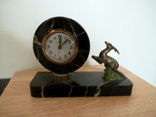Old 1920s 30s Art Deco Marble / Brass Clock