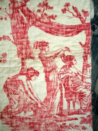 ANTIQUE FRENCH TOILE DE JOUY.  QUILTED.  MADDER RED AND CREAM ca.  1790 3