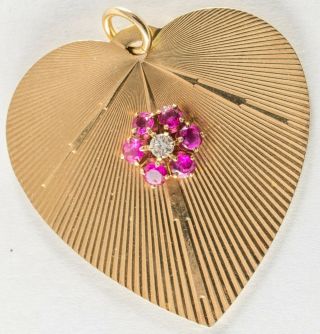 Vintage Tiffany & Co.  Ruby And Diamond 14kt Yellow Gold Heart Pendant