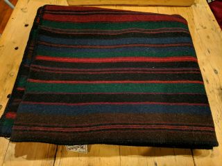 Woolrich Dark Green Stripe Wool Blanket Throw 60 Inches X 73 Inches Made In Usa