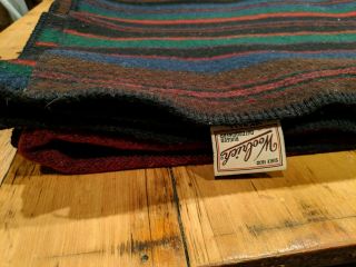 Woolrich Dark Green Stripe Wool Blanket Throw 60 inches x 73 inches Made in USA 2