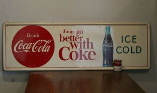 Large Vintage Drink Coca Cola Things Go Better With Coke Tin Advertising Sign