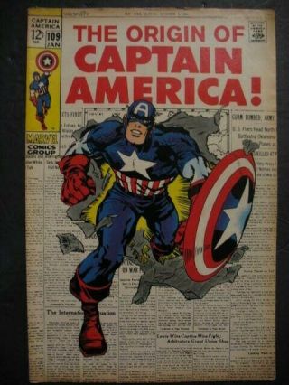 Origin Of Captain America 109 Marvel Comics Jan 1969 Jack Kirby Vtg Cover Vf,