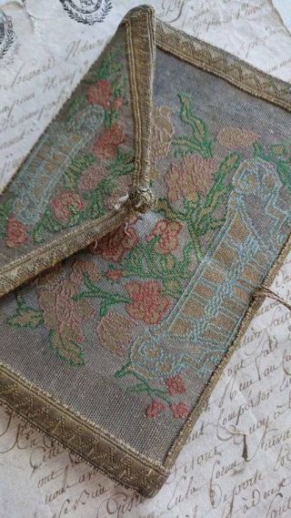 Exquisite Rare 18th Century Silk & Metallic Hand Embroidered Purse