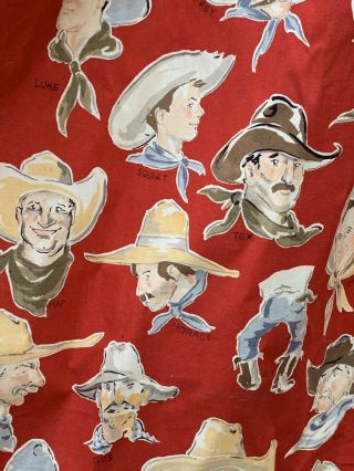 Vintage 1950s Western Cowboy Pattern Style Curtains 4 Panels Each 41”x42”