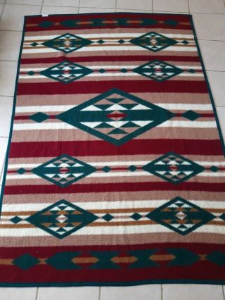 Biederlack Of America Aztec Indian Blanket Throw Green Made In Usa Reversible