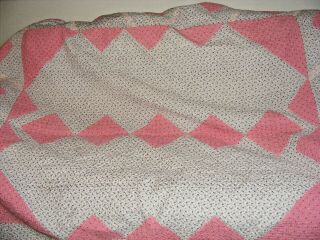Antique Welsh? Hand Stitched Quilt Floral,  Stripes Pink Triangles Double / King