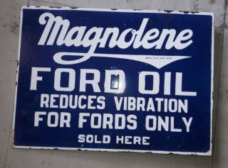 Porcelain Ford Magnolene 2 Sided Enamel Sign 22.  5  X 16  Inches Flange