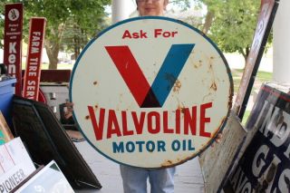 Large Vintage 1960 Valvoline Motor Oil Gas Station 2 Sided 30 " Metal Sign