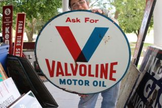 Large Vintage 1960 Valvoline Motor Oil Gas Station 2 Sided 30 