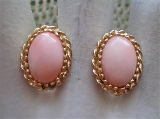 14k Yellow Gold Angel Skin Pink White Coral Clip On Earrings 14kt 6.  3 G.