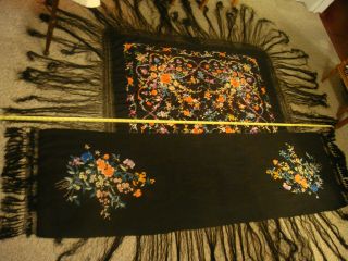 86 " 2 Lrg Vtg Anti Hand Embroidered Chinese Piano Shawl Silk Floral Double Sided