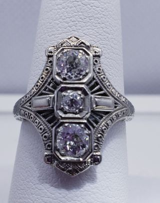 Egl 18k Antique Art Deco Nouveau Diamond Cocktail Ring North South Old European