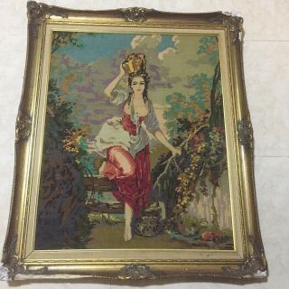 Antique Framed French Embrodery Needlepoint 19th Century 92 
