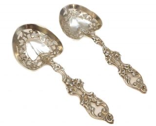 Vintage Pair Silvercraft Sterling Silver Art Nouveau Pierced Berry Spoons