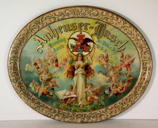 C1900 Anheuser Busch Beer Tin Lithograph Advertising Serving Tray Oval Beer Tray