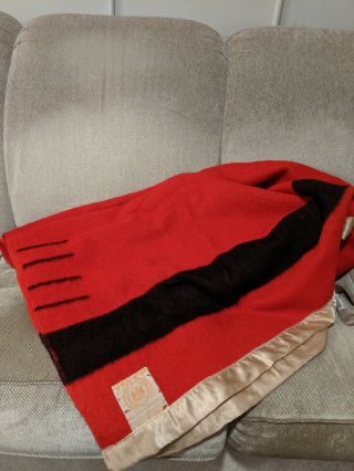 Vintage Hudson Bay 4 Point Red Black Striped Wool Blanket 66x84 England