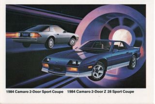 1984 Chevrolet Camaro Z 28 And Sport Coupe; Dealer Promo Postcard Vg,  /ex