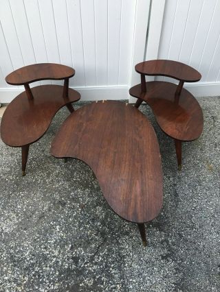 Mid Century Modern Amoeba Coffee Table With Left & Right Step End Tables Eames