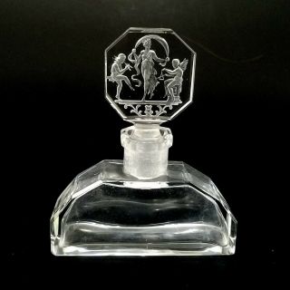 Vtg 1920s Hoffman Czech Crystal Perfume Bottle Art Deco Intaglio Butterfly Mark