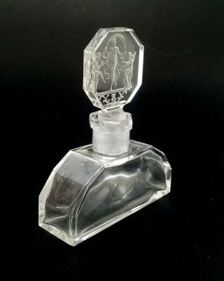 Vtg 1920s Hoffman Czech Crystal Perfume Bottle Art Deco Intaglio Butterfly Mark 2