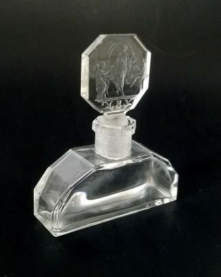 Vtg 1920s Hoffman Czech Crystal Perfume Bottle Art Deco Intaglio Butterfly Mark 3