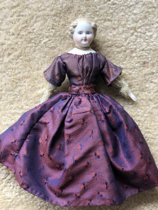 Early Antique 8 " German Parian Blonde Hair China Doll Dress And Slip