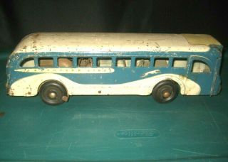 Vintage 1930`s Buddy " L " Metal Greyhound Lines Toy Bus,  16 ",  Wind - Up
