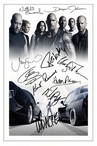 Fast & And Furious 8 Cast X10 Signed Photo Print Autograph Poster Vin Diesel