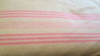 Vintage 100 Wool Blanket Lammermoor Made In Scotland Cream Pink Stripes