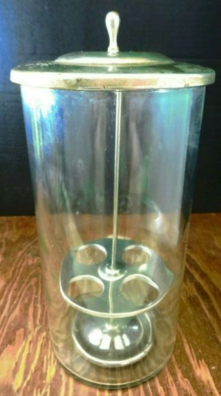 Vintage Soda Fountain Ice Cream Cone Holder / Dispenser Nickle Plated Lid V Good 2