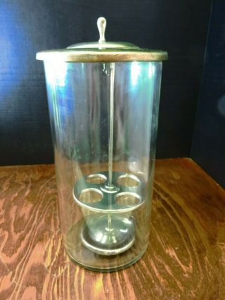 Vintage Soda Fountain Ice Cream Cone Holder / Dispenser Nickle Plated Lid V Good 3