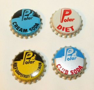 Rare Old Set Of 4 Polar Soda Cork Bottle Caps Advertising Cream Diet Club