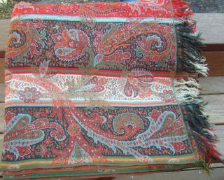 Antique Wool Paisley Tablecloth 66 X 66 " Red Blue Black Green Multi