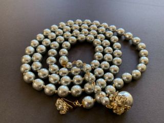Sign Miriam Haskell Large Silver Baroque Pearls Rhinestone Necklace Jewelry 39”