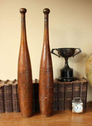 Vintage Large Heavy Wood Indian Clubs.  Antique Exercise Meels.  Home Decor,  Gym