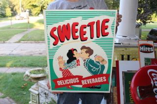 Rare Vintage 1951 Sweetie Soda Pop Gas Station 19 " Metal Sign