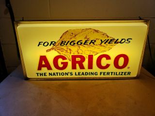 Rare Hanging Agrico Advertising Light Up Sign Double Side Double Advertisement